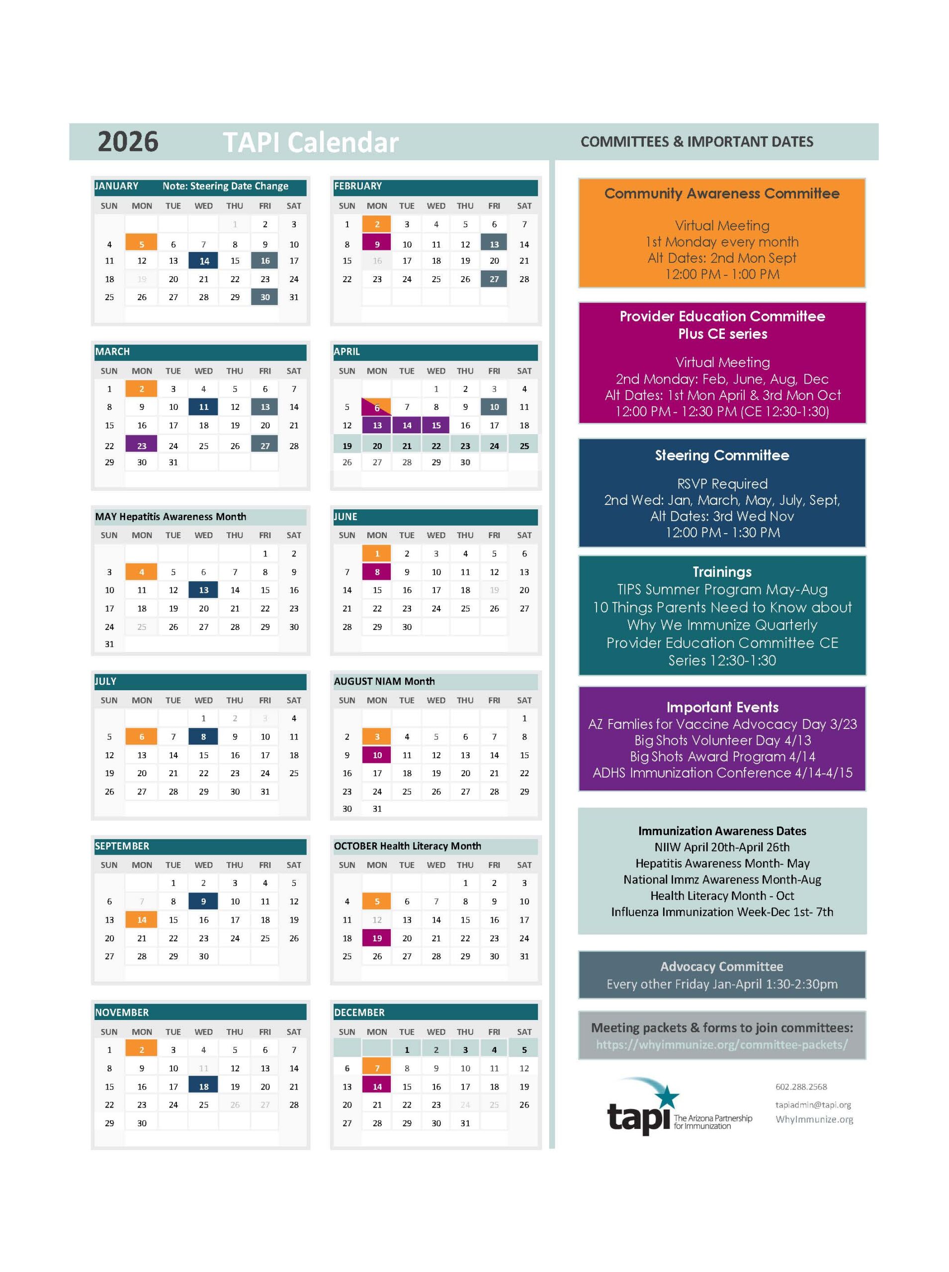 TAPI Committee Dates 2026